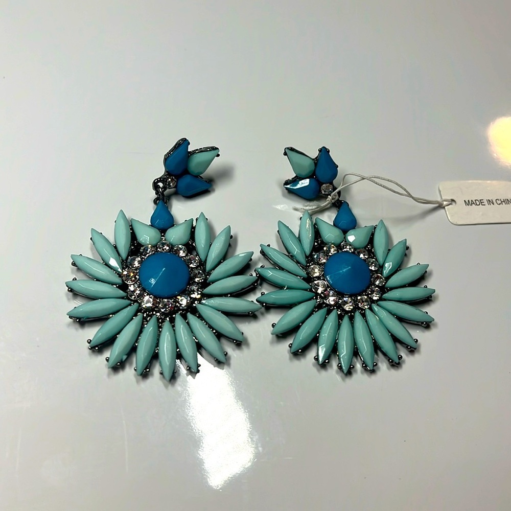 Blue Crystal large cabochon earrings